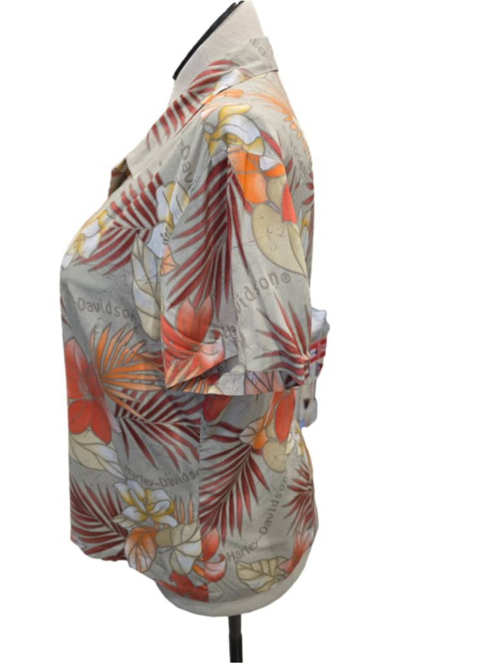 Women's Harley-Davidson Hawaiian Shirt Orange/Tan Floral Print Size XL - Picture 2 of 5